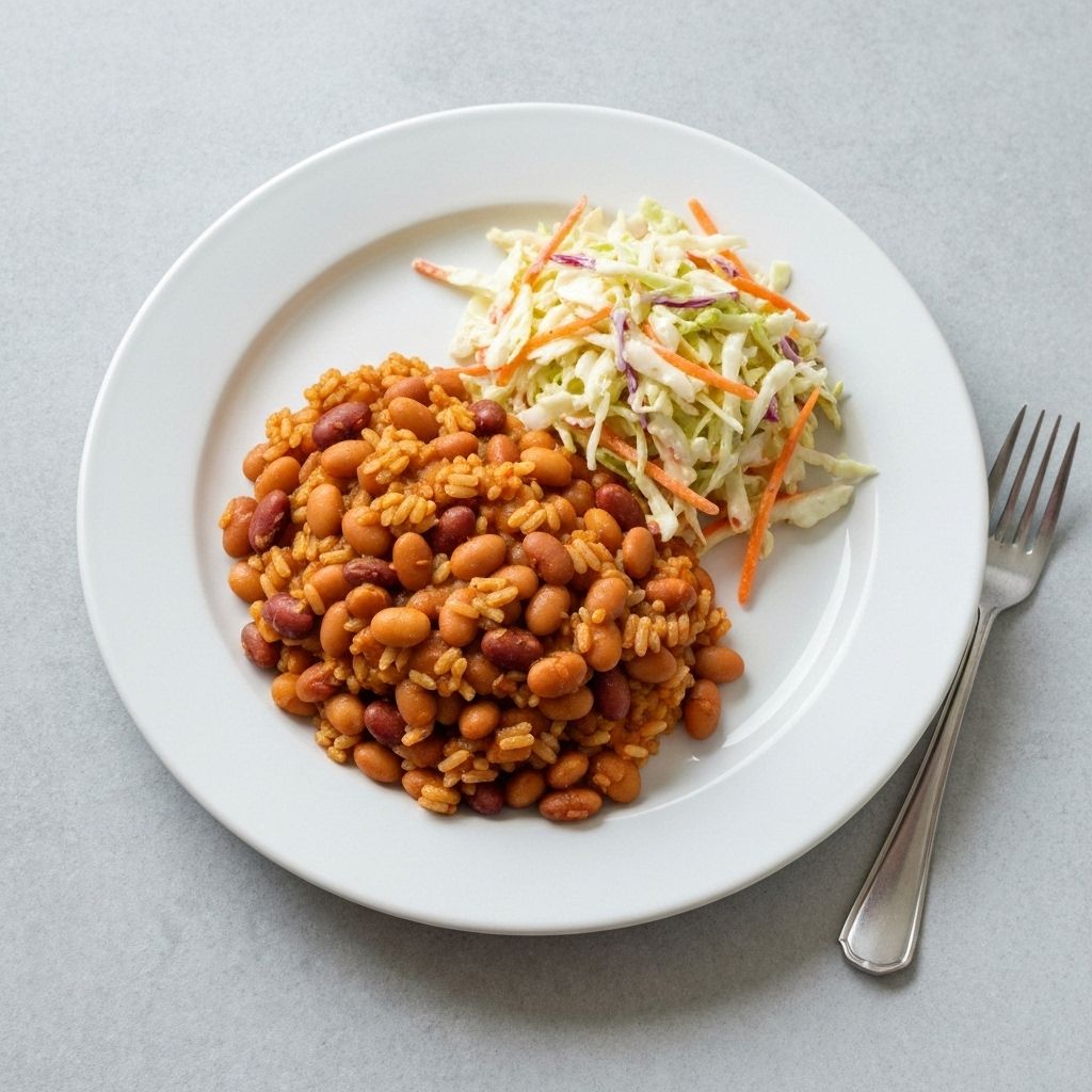 Healthy beans and rice plate with slaw